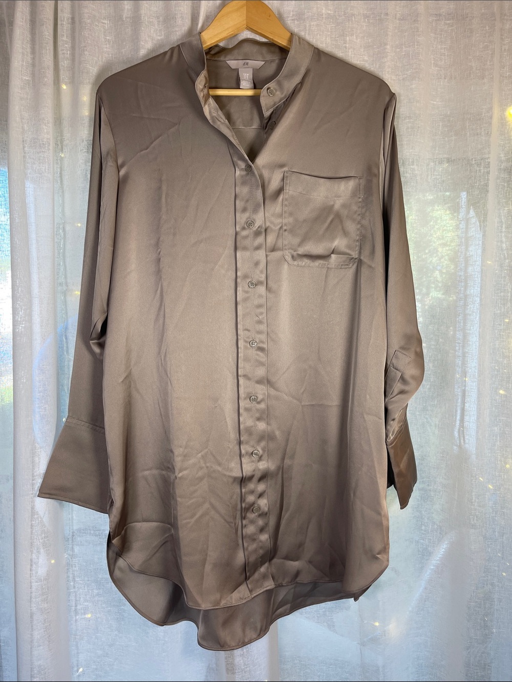 H&M Satin Mini Dress in Taupe Gray